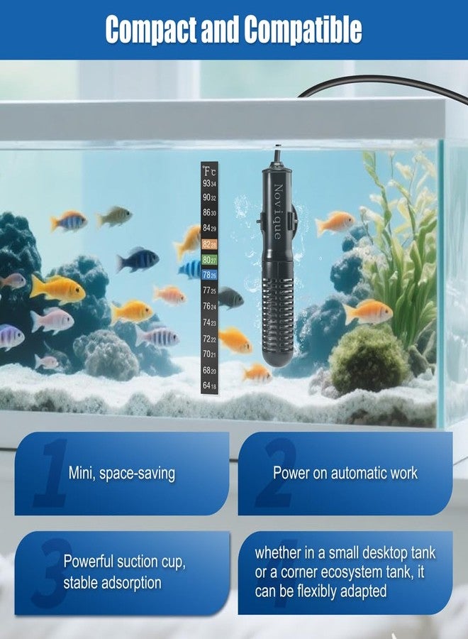 سخان حوض السمك الصغير نوفيك 25 واط، سخان غاطس للحفاظ على درجة حرارة ثابتة، مناسب لأحواض أسماك البيتا، مع ملصق ترمومتر مجاني، مناسب لأحواض المياه المالحة والعذبة من 1 إلى 6 جالونات. - Image 5